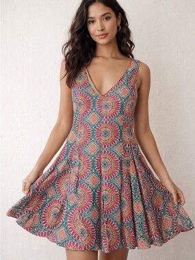 Anthropologie HD in Paris Mandala Print Sleeveless Fit & Flare Dress Size 6